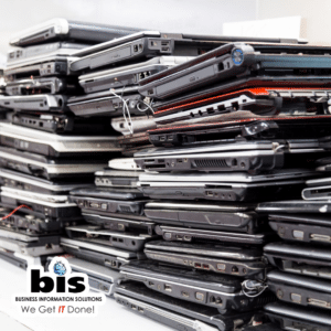 Windows 10 End of Life stacked up old laptops