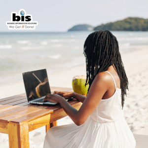 Remote work on the beach
